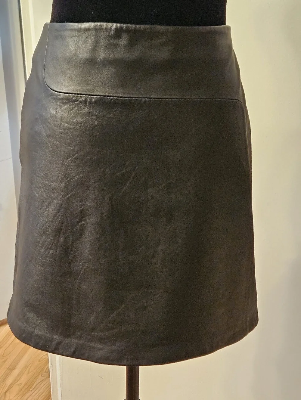 INC Classic Black Leather Button-Accent Skirt